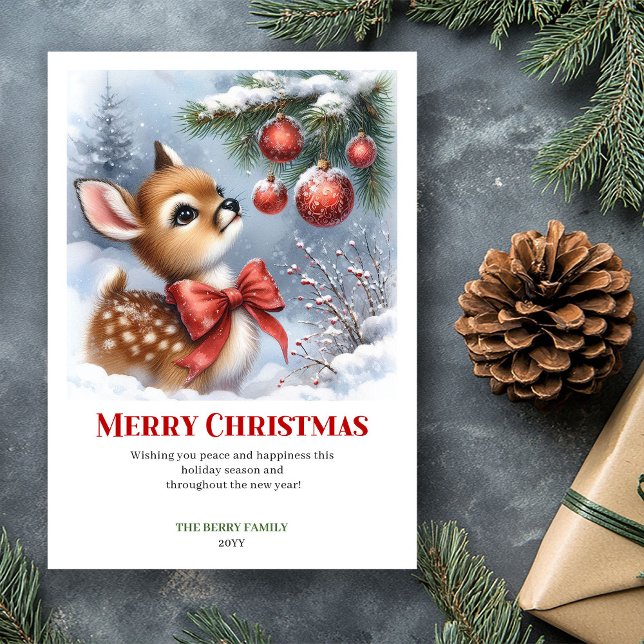 Tarjeta de Navidad Imprimible de Acuarela de Cierv (Warm Winter Fawn Watercolor Christmas Printable Christm)