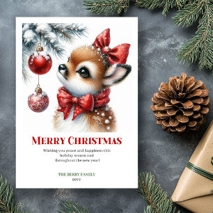 Tarjeta de Navidad Imprimible de Acuarela de Cierv