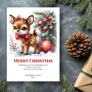 Tarjeta de Navidad Imprimible de Acuarela de Cierv