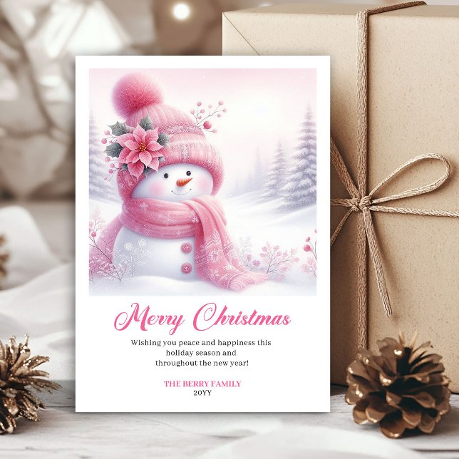Tarjeta de Navidad Imprimible de Muñeco de Nieve R (Magical Pink Snowman Kids Printable Christmas Greeting Card

)