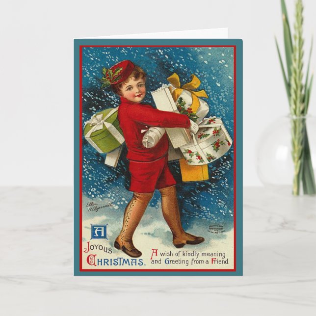 Tarjeta de Navidad infantil de vintage (Anverso)