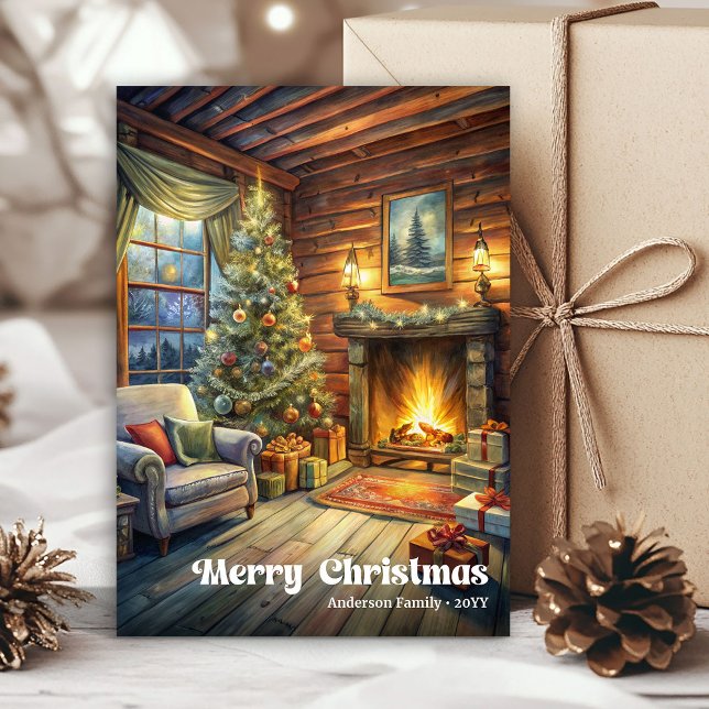 Tarjeta de Navidad interior elegante acuarela navi (Elegant Christmas interior card watercolor holiday

)