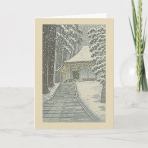Tarjeta de Navidad japonesa - Templo en la nieve