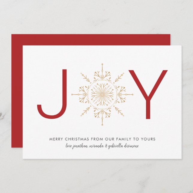 Tarjeta de Navidad JOY Gold Snowflake Navidad (Anverso / Reverso)