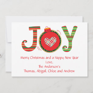Tarjeta de Navidad Joy, Personaliza Rojo Verde Dor