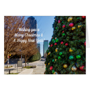Tarjeta de Navidad junto al árbol de Navidad de Da