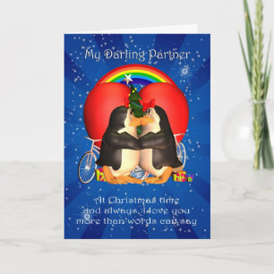 Tarjeta de Navidad lesbiana de la novia con la