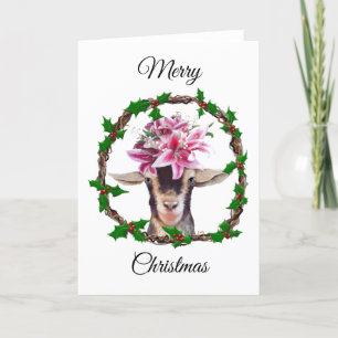 Tarjeta de Navidad - Lilly la cabra en una corona