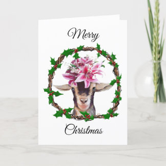 Tarjeta de Navidad - Lilly la cabra en una corona