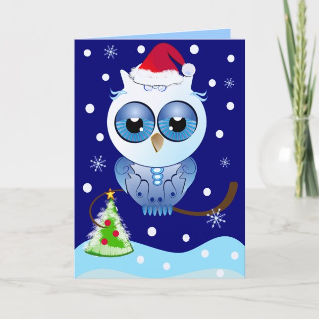 Tarjeta de Navidad linda con el búho y el texto (Anverso)
