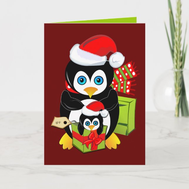 Tarjeta de Navidad linda con los pingüinos y el (Anverso)