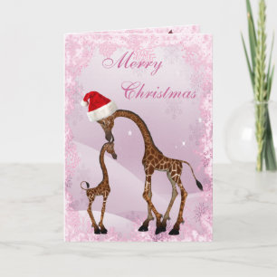 Tarjeta de Navidad linda de la jirafa de la mamá y