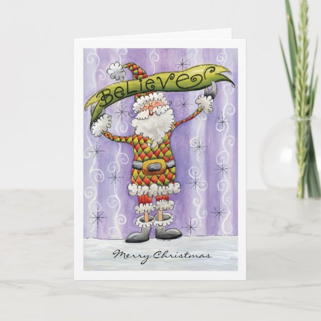 Tarjeta de Navidad linda de Santa - crea (Anverso)