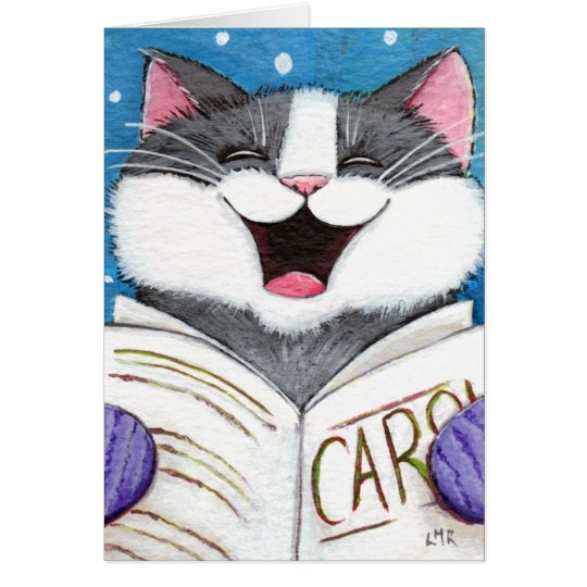 Tarjeta de Navidad linda del gato del canto del