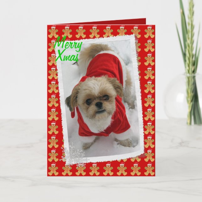 tarjeta de Navidad linda del perro de santa del (Anverso)