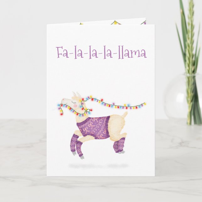 Tarjeta de Navidad linda Fa-la-la-la-llama (Anverso)