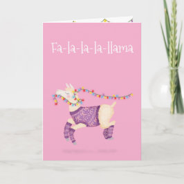Tarjeta de Navidad linda Fa-la-la-la-llama (rosa)