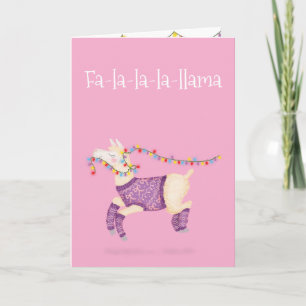 Tarjeta de Navidad linda Fa-la-la-la-llama (rosa)