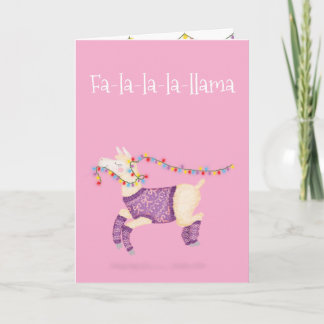 Tarjeta de Navidad linda Fa-la-la-la-llama (rosa)