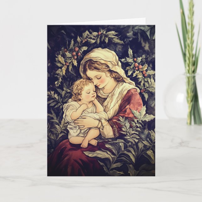 Tarjeta de Navidad Madonna Child Vintage (Anverso)
