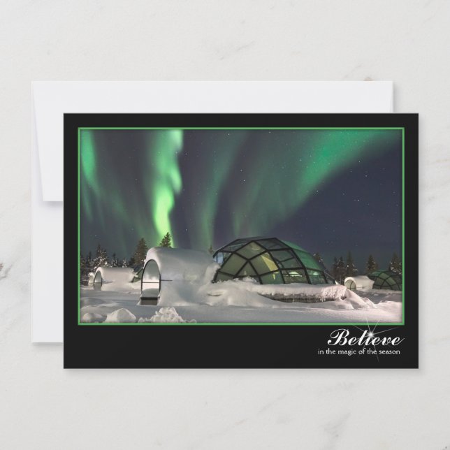 Tarjeta de Navidad mágica de la aurora boreal (Anverso)
