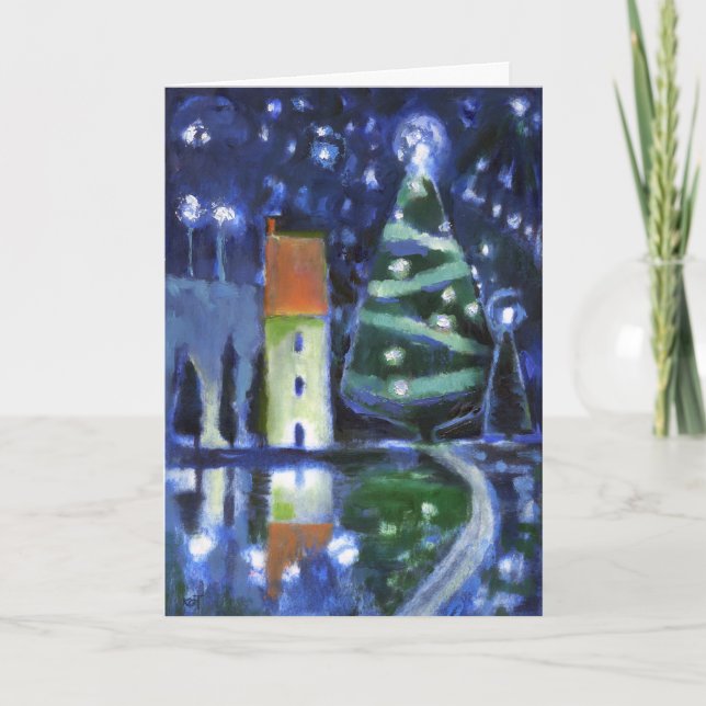 Tarjeta de Navidad mágica de la tarde (Anverso)