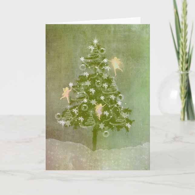 Tarjeta de Navidad Mágica de Navidad, Árbol y Hada (Anverso)