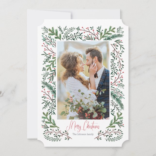 Tarjeta de Navidad | Marco de árbol de pino | Tarj (Anverso)