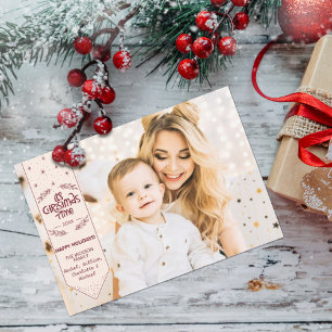 Tarjeta de Navidad marfil Felices Fiestas foto