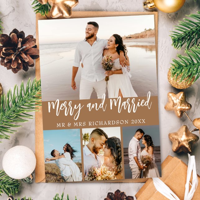 Tarjeta de Navidad marrón Merry & Married 4 Foto C (Subido por el creador)