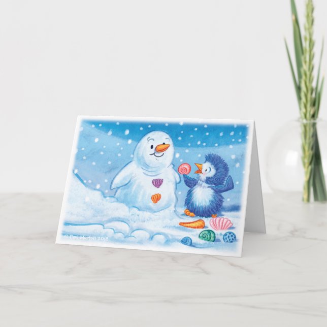 Tarjeta de Navidad medio Penguin & Snowman. (Anverso)