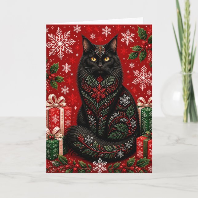 Tarjeta de Navidad Meow-ry y Brillante (Anverso)
