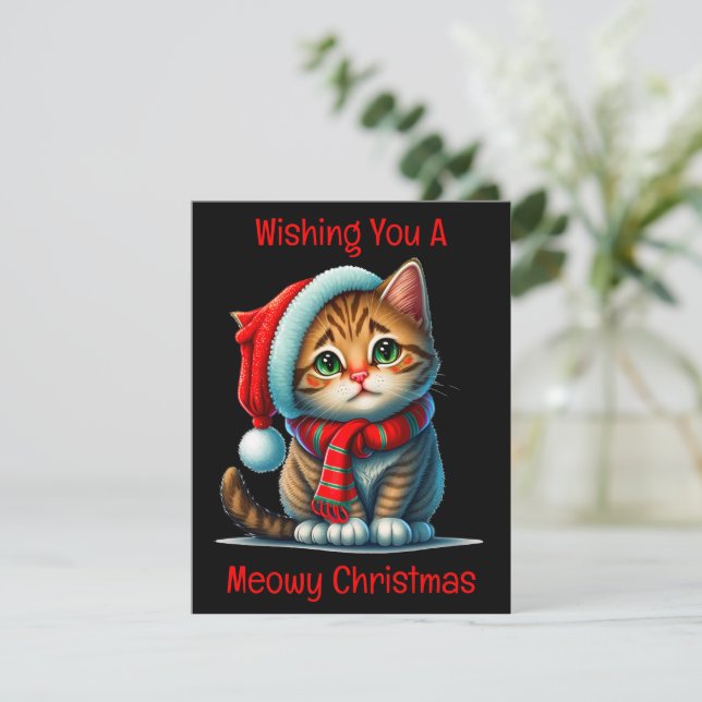 Tarjeta de Navidad Meowy (Anverso de pie)