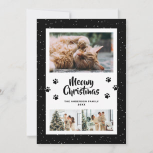 Tarjeta de Navidad Meowy Foto Nieve Patas Negro 3