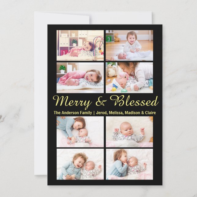 Tarjeta de Navidad - Merry & Blessed 8 Fotos (Anverso)