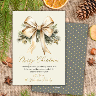 Tarjeta de Navidad Merry Christmas con Arco de Oro