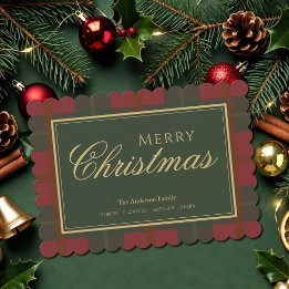 Tarjeta de Navidad Merry Tartan Rojo Dorado Verde