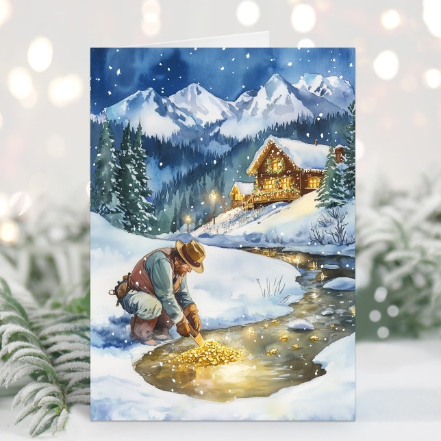 Tarjeta de Navidad Minería de Oro Vacacional (Gold Mining Holiday Card)
