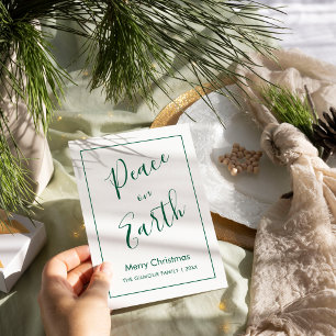 Tarjeta de Navidad Minimal Paz Verde en la Tierra