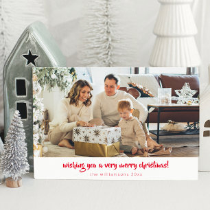 Tarjeta de Navidad minimalista con guión rojo 1 Fo