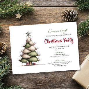 Tarjeta de Navidad minimalista de árbol rojo y ver