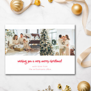 Tarjeta de Navidad minimalista en rojo con foto ho
