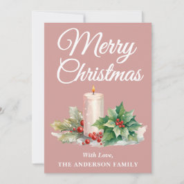 Tarjeta de Navidad Minimalista en Rosa Polvo con L