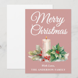 Tarjeta de Navidad Minimalista en Rosa Polvo con L