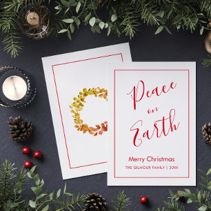 Tarjeta de Navidad Minimalista Paz Roja en la Tier