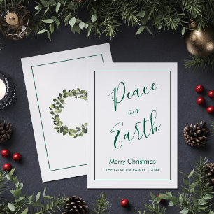 Tarjeta de Navidad Minimalista Paz Verde en la Tie