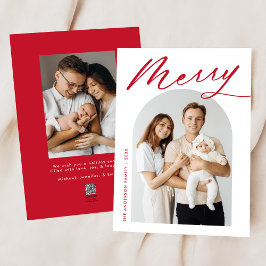 Tarjeta de Navidad Minimalista Roja con Foto 2