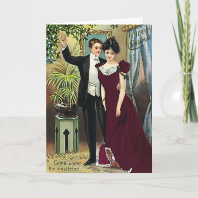 Tarjeta de Navidad Mistletoe Vintage (Anverso)