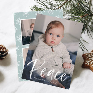 Tarjeta de Navidad Modern Peace Script Ice Blue 3