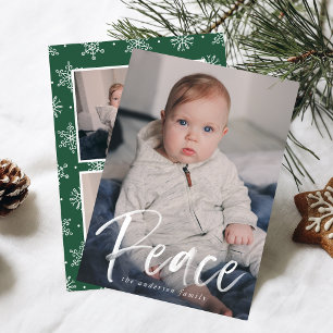 Tarjeta de Navidad Modern Peace Script Verde 3 Fot
